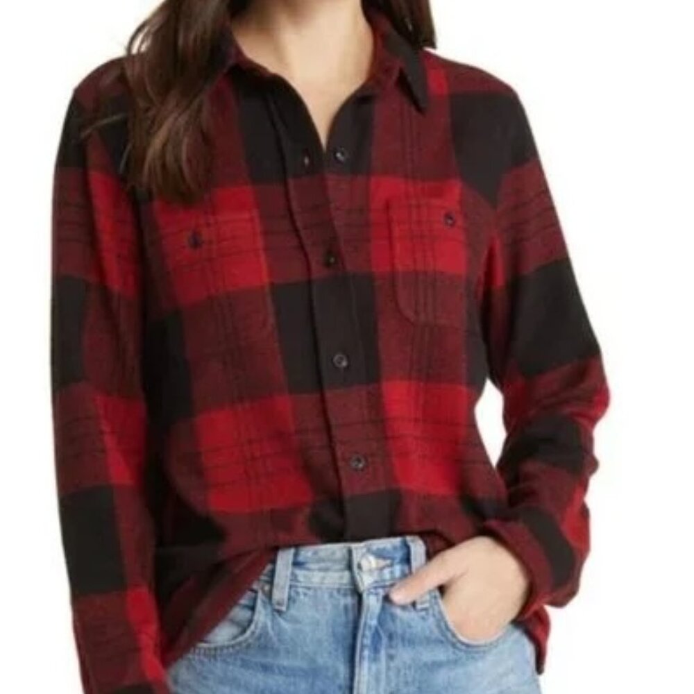 Faherty Legend Long Sleeve Flannel Shirt  XS Red Black Buffalo Plaid